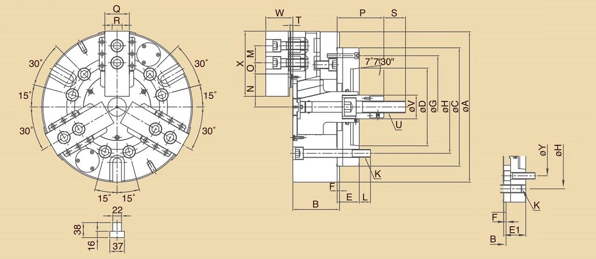 Chuck Padat 3 Rahang VL-DP dengan Pelat Flange Anti-Chip Tersegel & Tahan Air untuk Mesin Bubut 