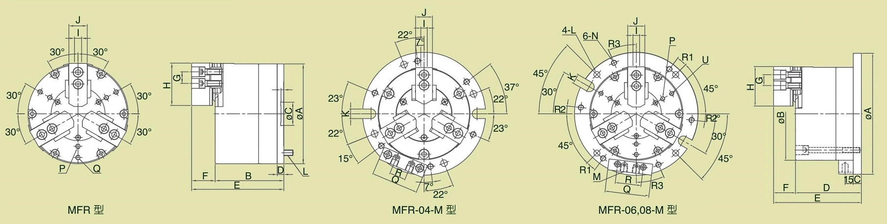 Perlengkapan Chuck Udara 3 Rahang MFR,MFR-M (Piston Ganda)